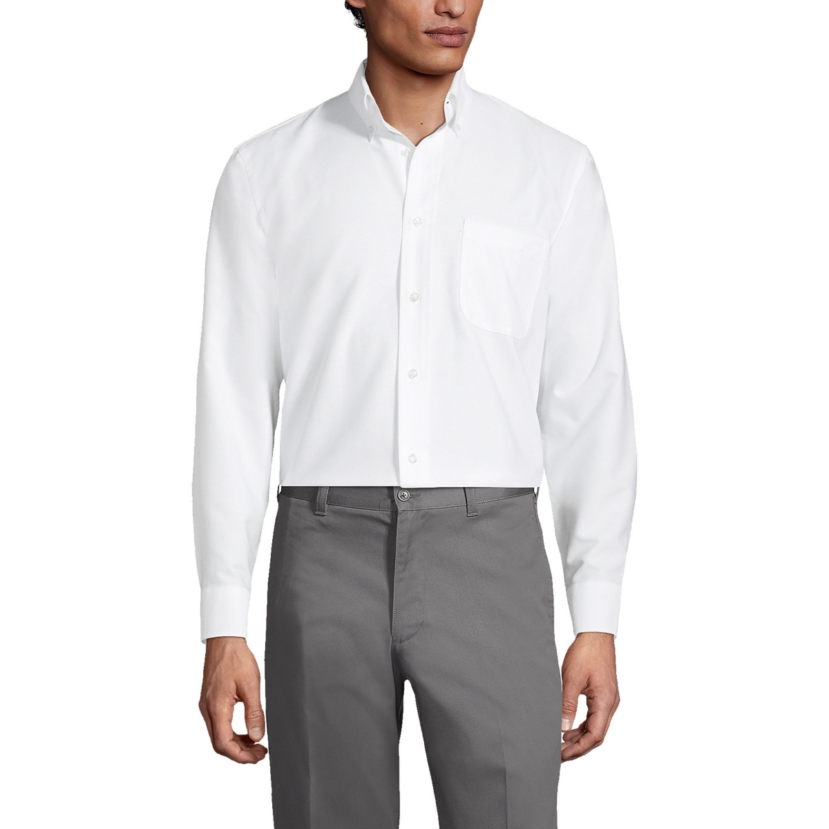 Men's School Uniform Long Sleeve Solid Oxford Dress Shirt - White