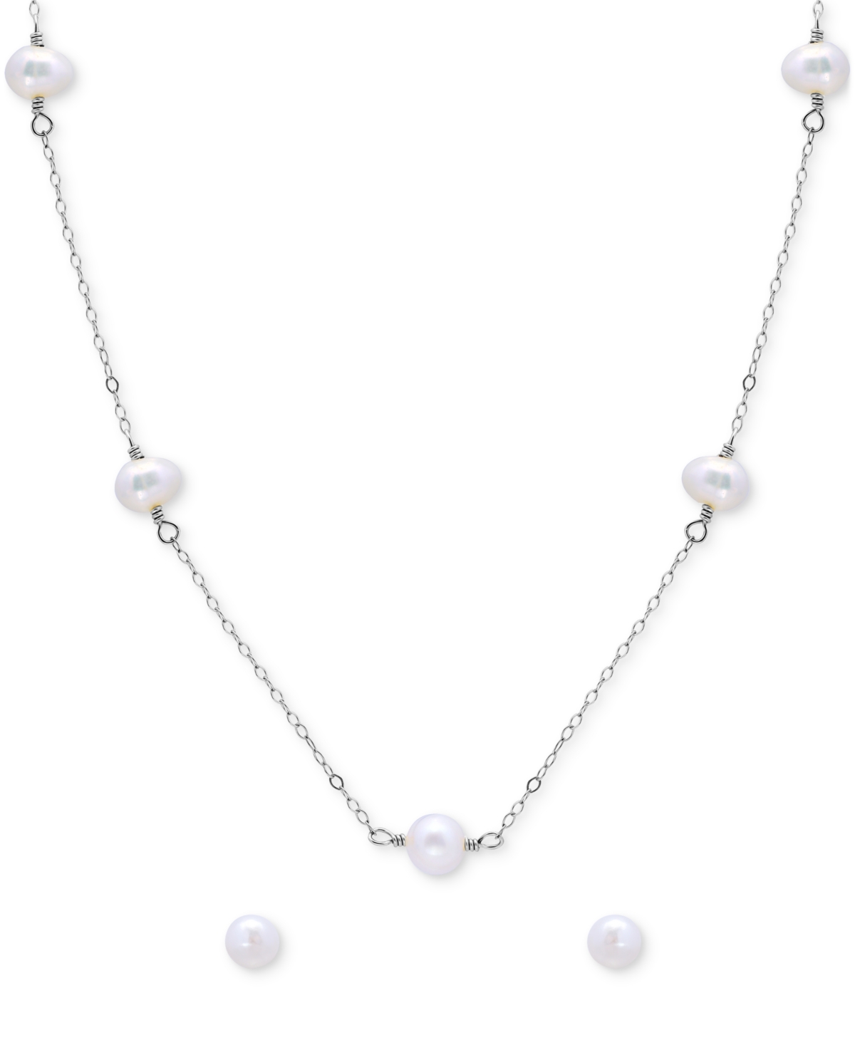 Two-Pc. SetCultured Freshwater Pearl (6mm) Collar Necklace & Stud Earrings in 18k gold-plated sterling silver (Also in Dyed Black & Dyed Pink C