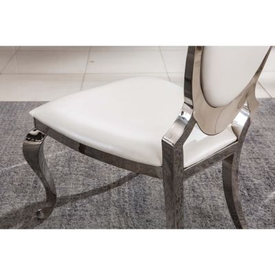 Leatherette Dining Chair Set (2) with Oval Backrest, Steel Legs