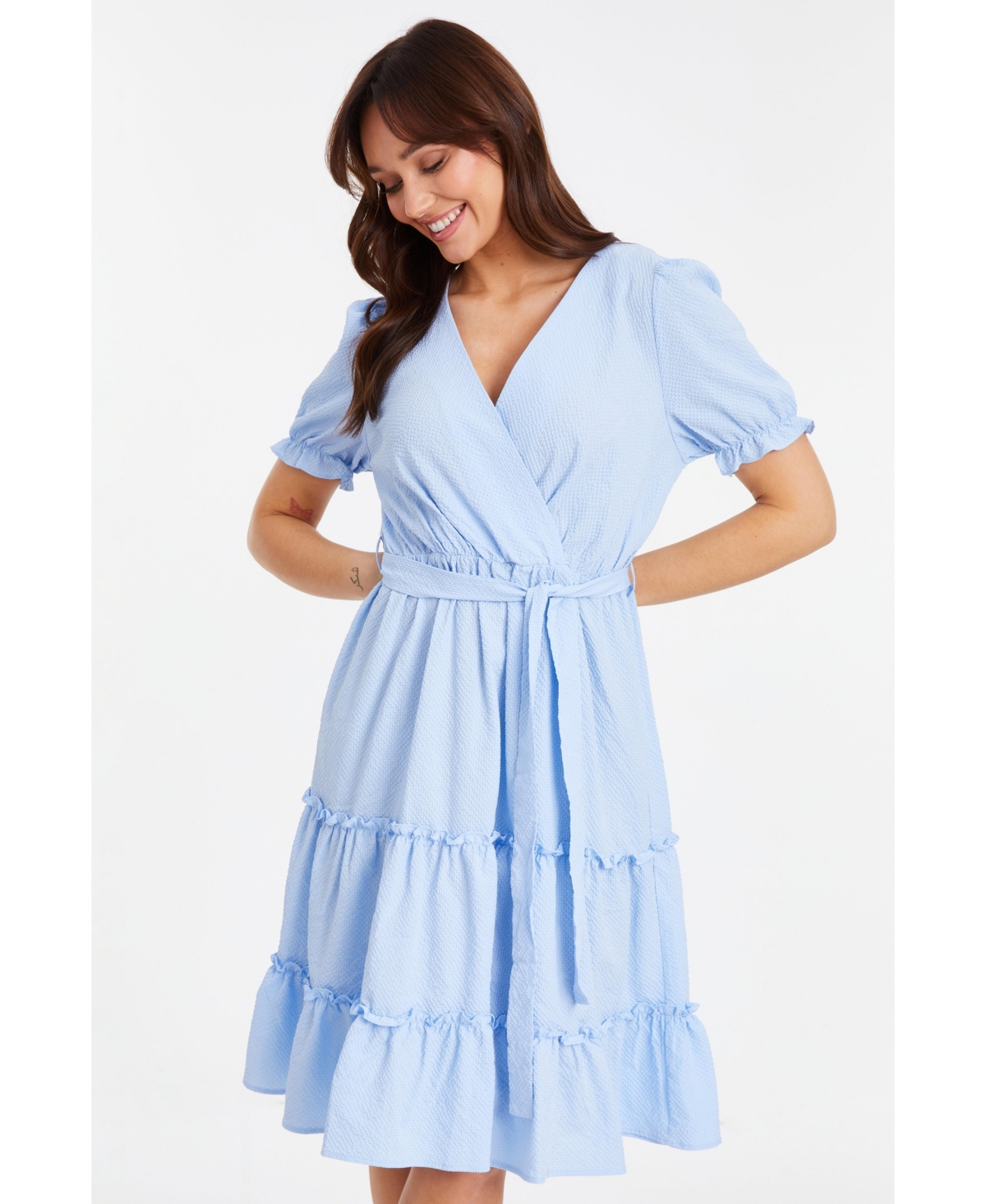 Women's Textured Frill Detail Midi Dress - Blue