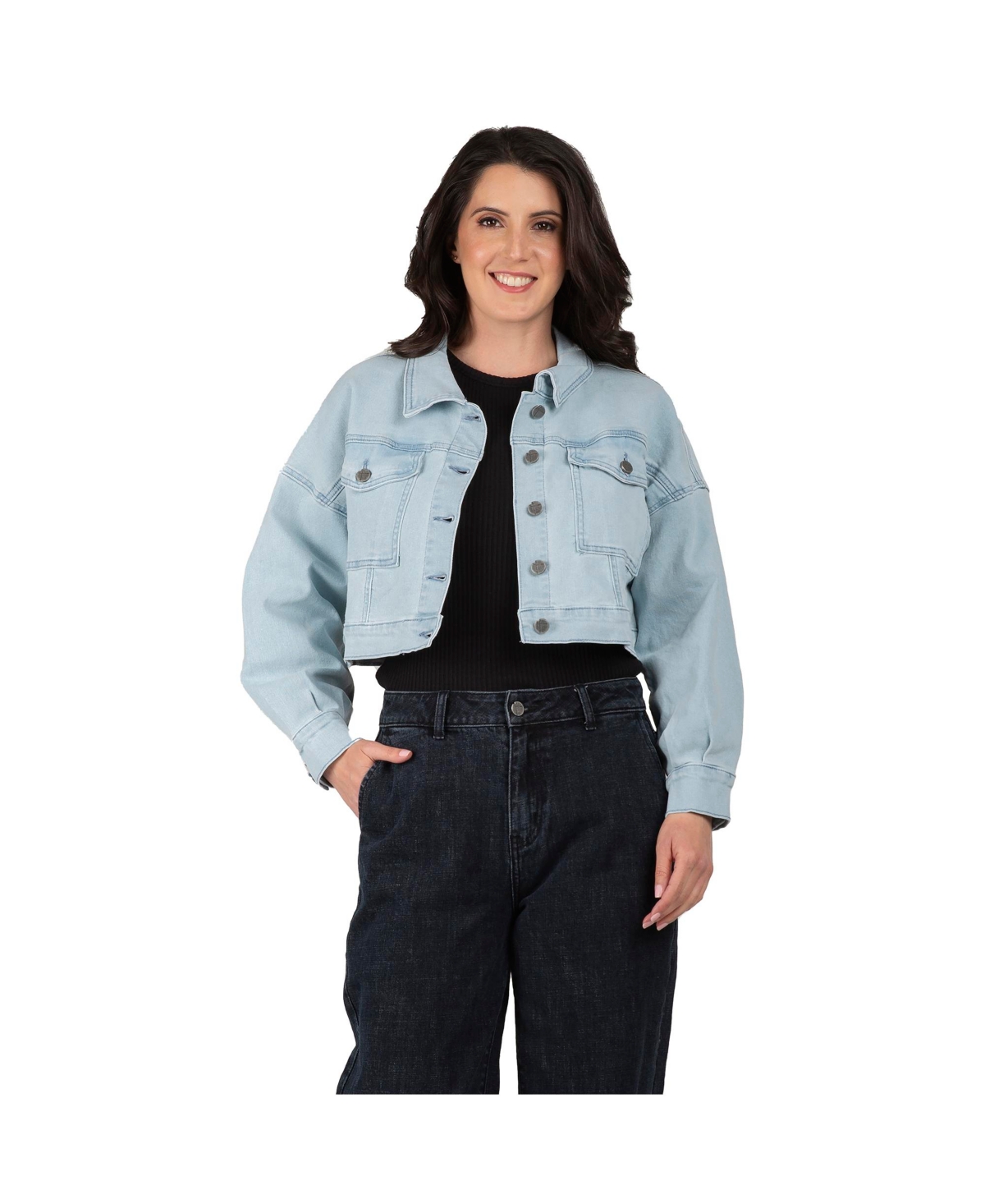 Women's Cropped Denim Trucker Jacket - Bleach blue
