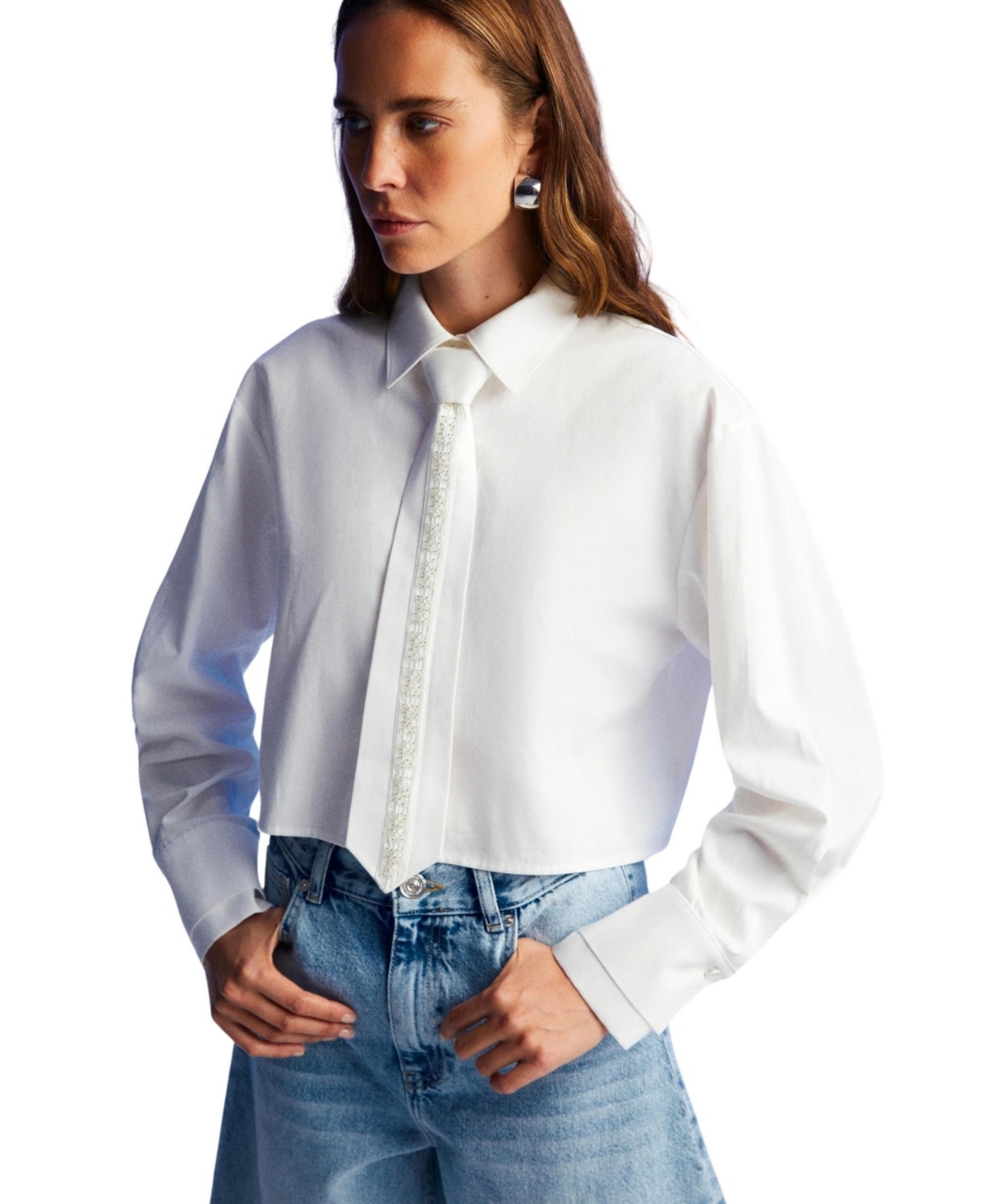 Women's Shirt with Tie Detail - White