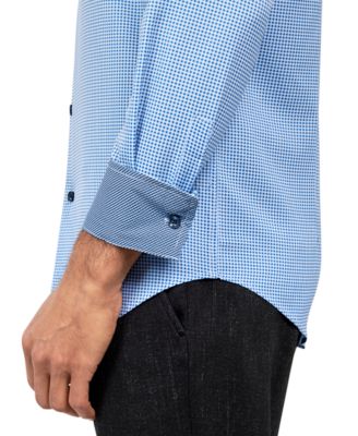 Men's Recycled Slim Fit Gingham Performance Stretch Cooling Comfort Dress Shirt