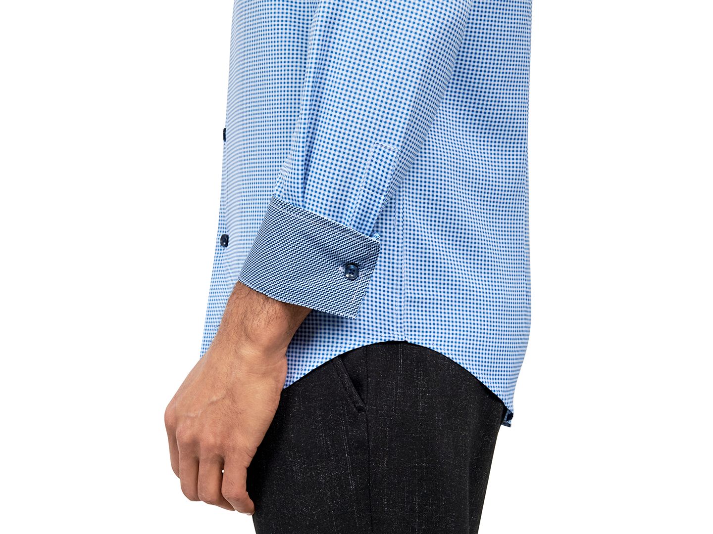 Мужская рубашка ConStruct Recycled Slim Fit Gingham Performance Stretch Cooling Comfort Dress Shirt, цвет: Синий — фото 4