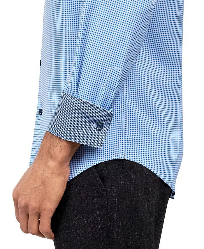 Men's Recycled Slim Fit Gingham Performance Stretch Cooling Comfort Dress Shirt - thumbnail 4