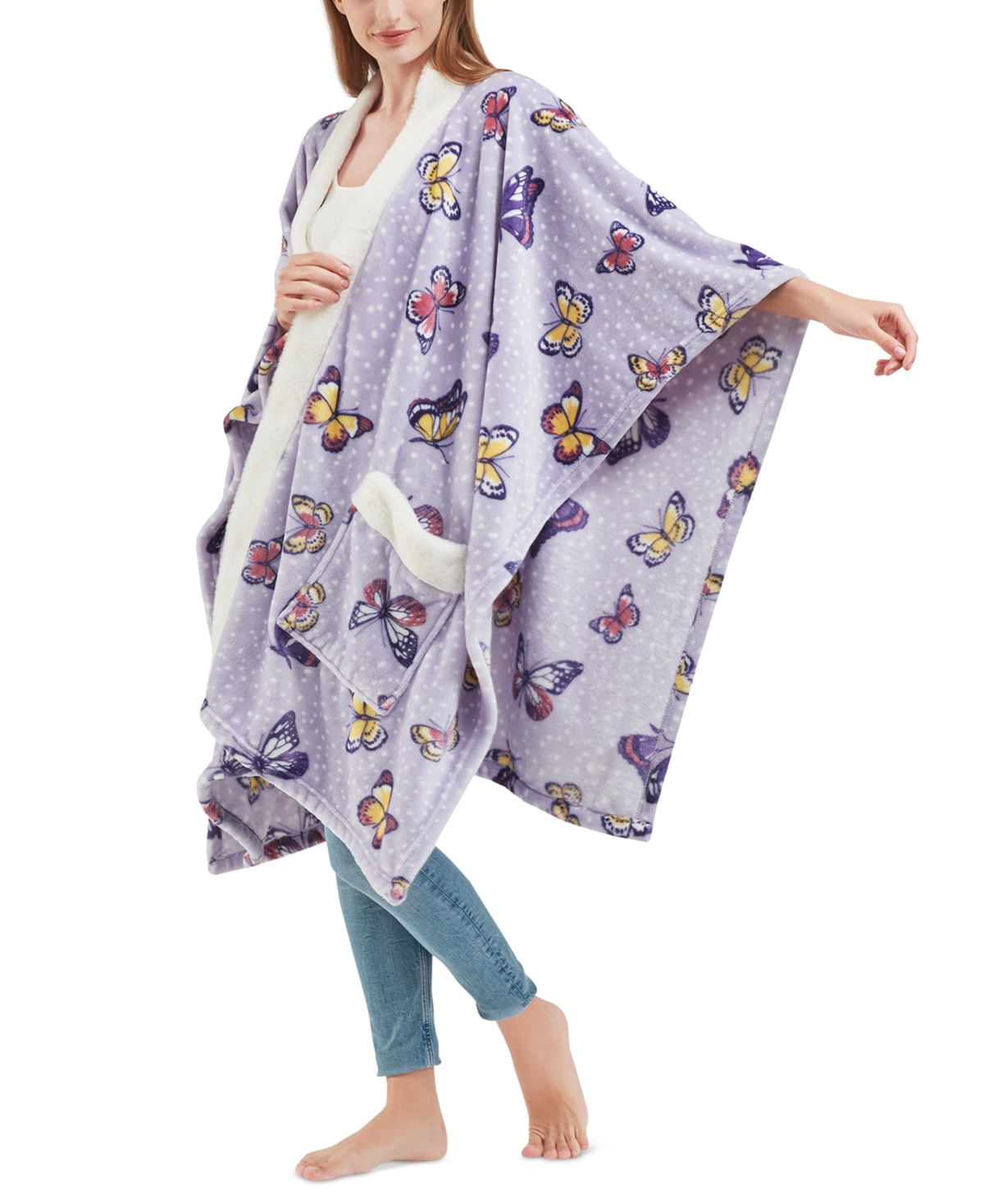 Shop Premier Comfort Cozy Plush Printed Wrap, 50" X 70", Created For Macy's In Butterflies