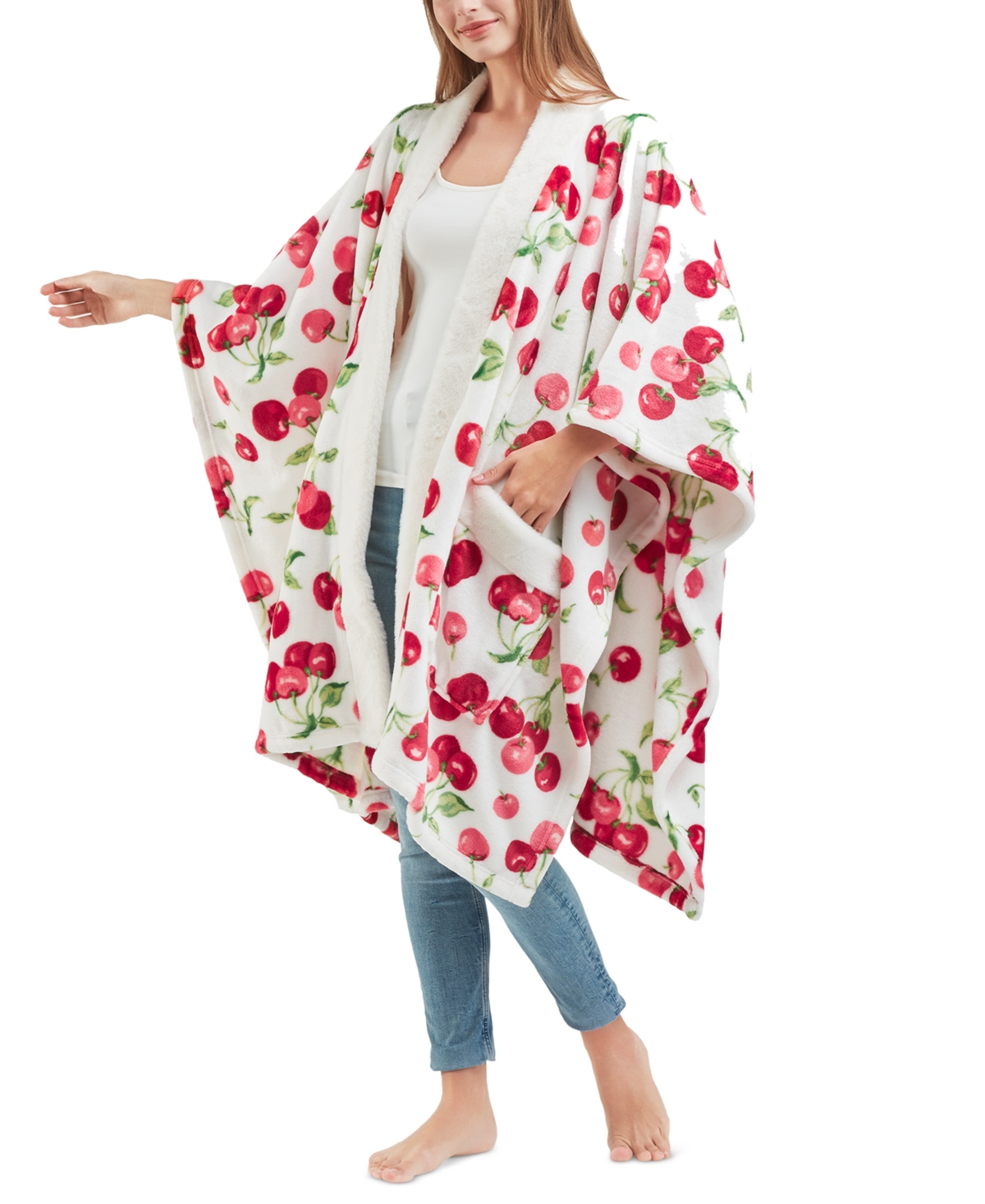 Shop Premier Comfort Cozy Plush Printed Wrap, 50" X 70", Created For Macy's In Cherries