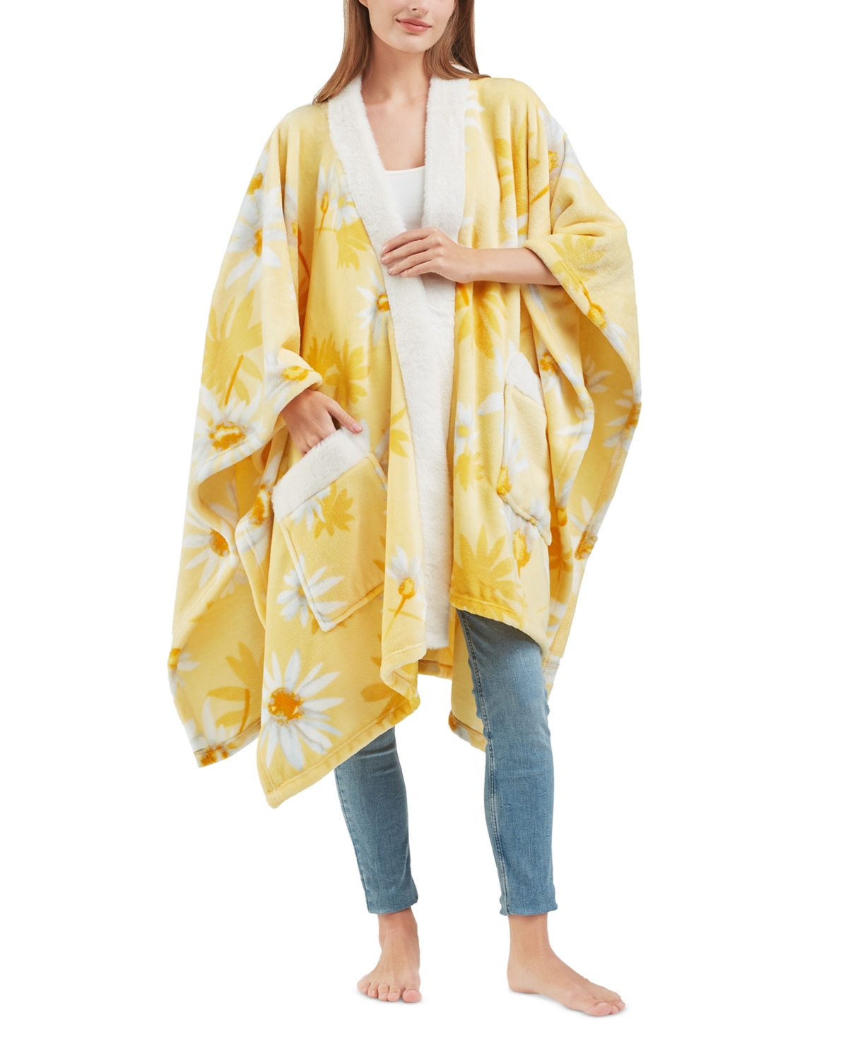 Shop Premier Comfort Cozy Plush Printed Wrap, 50" X 70", Created For Macy's In Ditsy Daisy Yellow