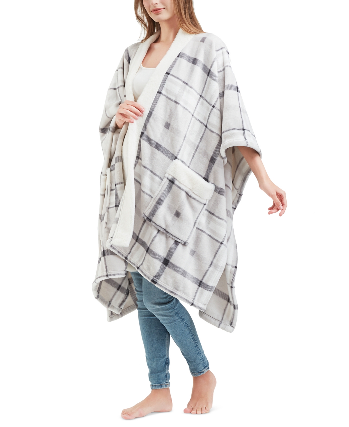 Shop Premier Comfort Cozy Plush Printed Wrap, 50" X 70", Created For Macy's In Grey Plaid