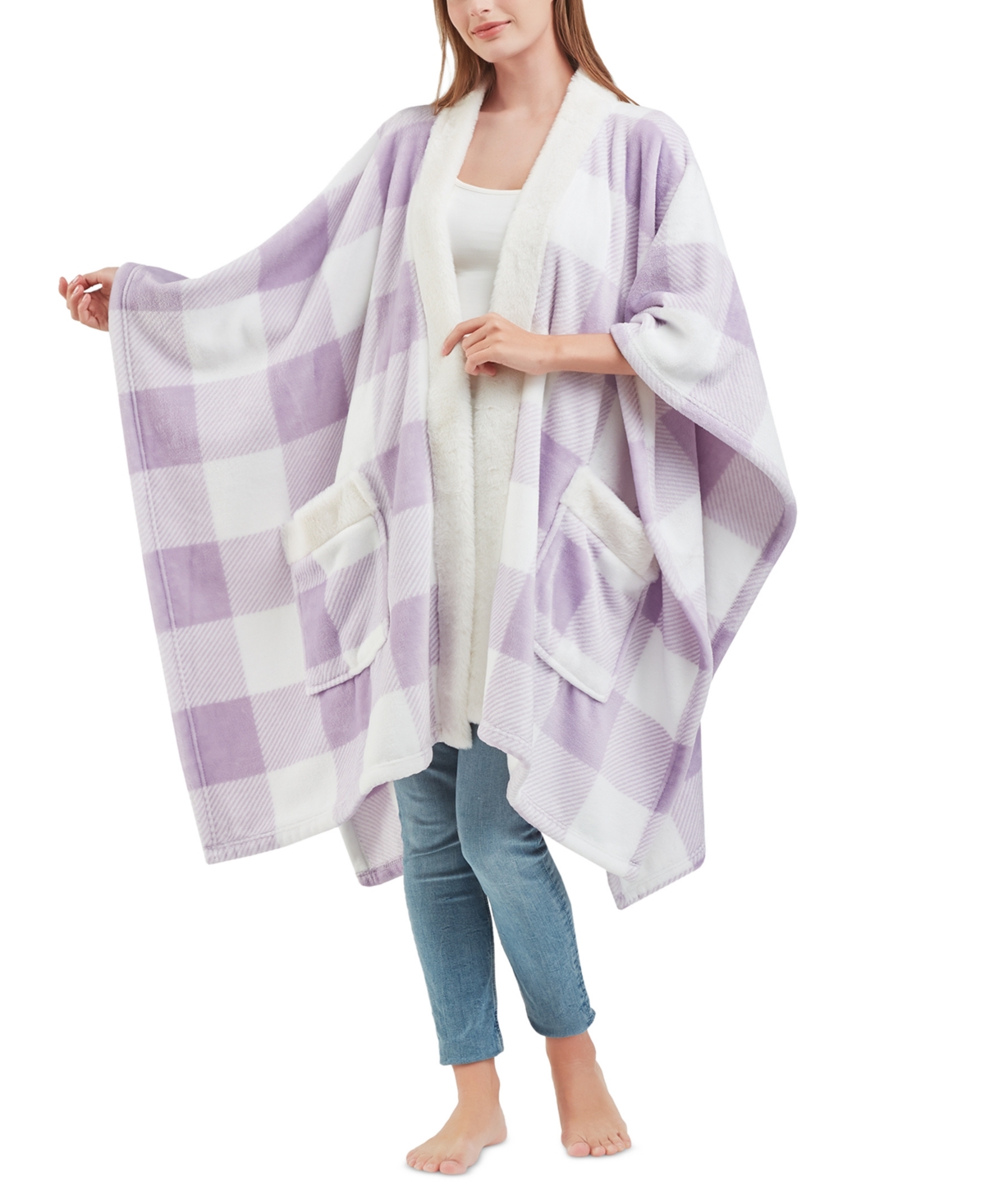 Shop Premier Comfort Cozy Plush Printed Wrap, 50" X 70", Created For Macy's In Purple Plaid