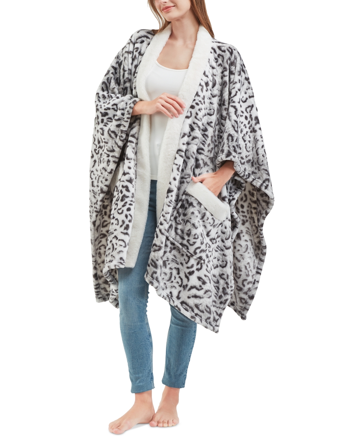 Shop Premier Comfort Cozy Plush Printed Wrap, 50" X 70", Created For Macy's In Snow Leopard
