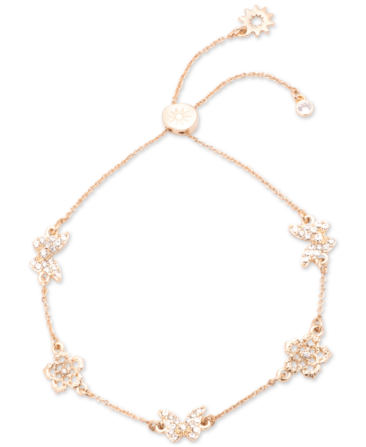 Marchesa Gold-tone Pave Butterfly & Flower Slider Bracelet In Crystal Wh