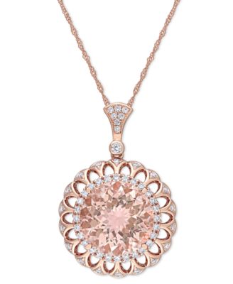 Delmar - Morganite (9 ct. t.w.) & Diamond (3/4 ct. t.w.) Flower Medallion 17" Pendant Necklace in 14k Rose Gold