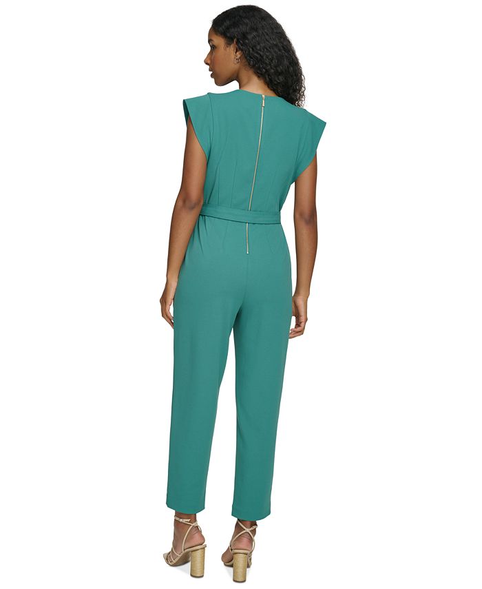 Calvin Klein Women's V-Neck Tie-Waist Cap-Sleeve Jumpsuit - Macy's