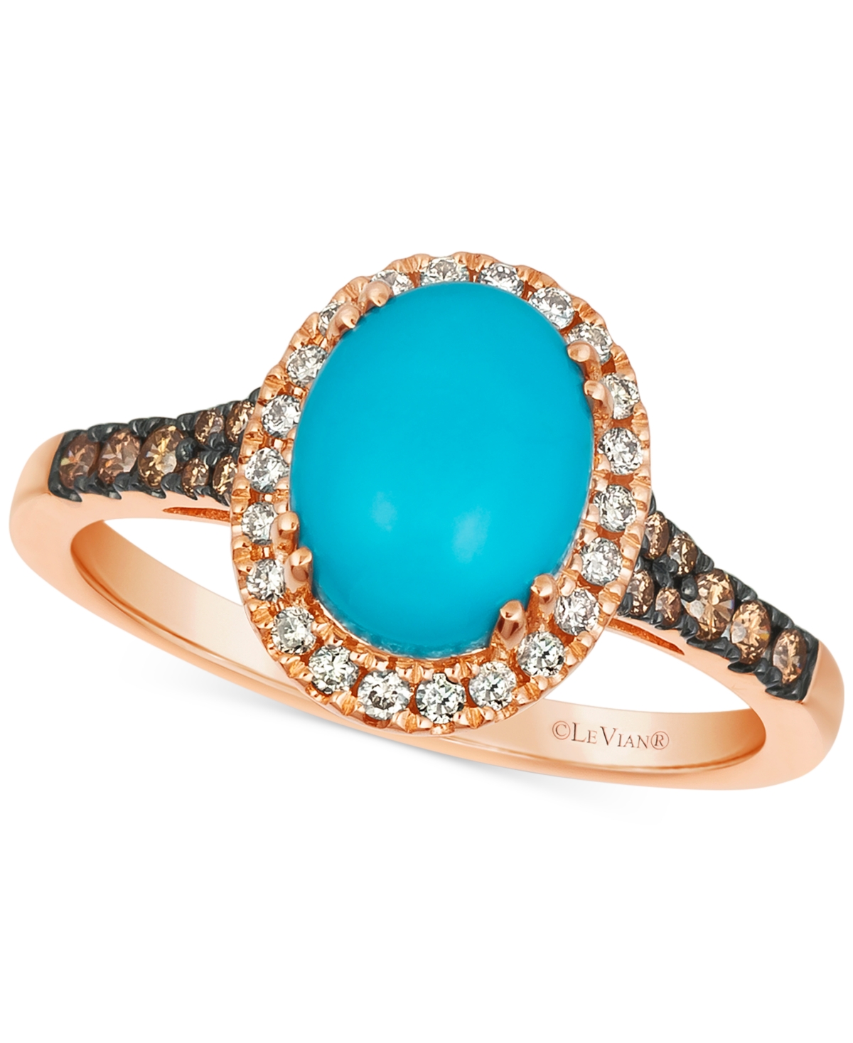 Le Vian Robins Egg Blue Turquoise (2 Ct. T.w.) & Diamond (1/3 Ct. T.w.) Halo Ring In 14k Rose Gold In K Rg