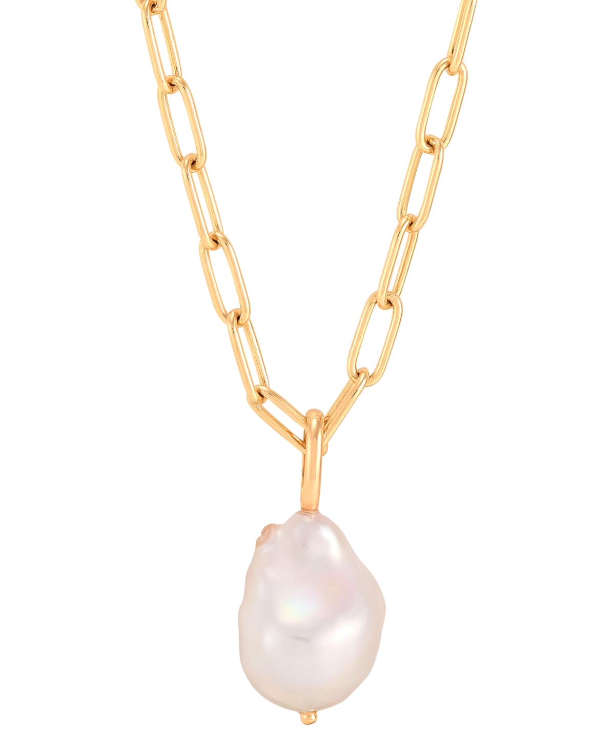 Shop Macy's Cultured Freshwater Baroque Pearl (13-14mm) 18" Pendant Necklace In 18k Gold-plated Sterling Silver In Gold Over Silver