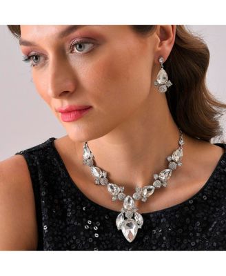 Women's Silver Stone Teardrop Necklace And Earrings (Set Of 2)