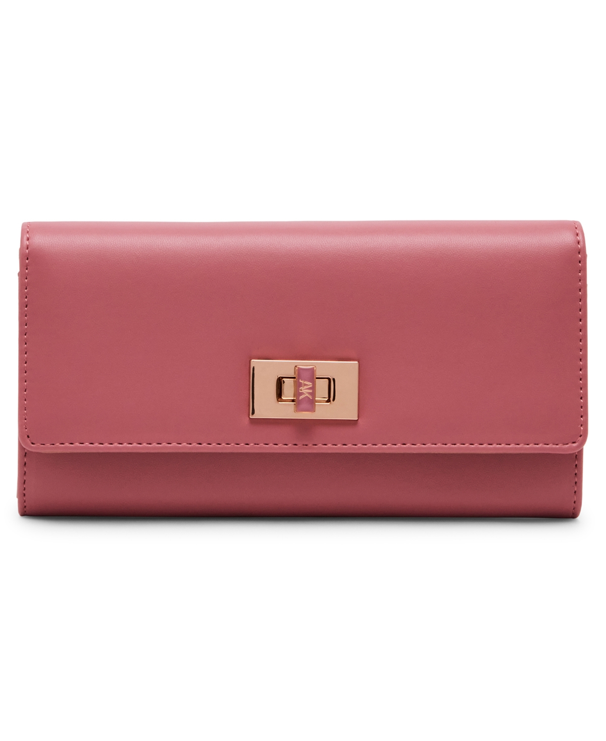 Anne Klein Mini Flap With Enamel Turn Lock Wallet In Pink