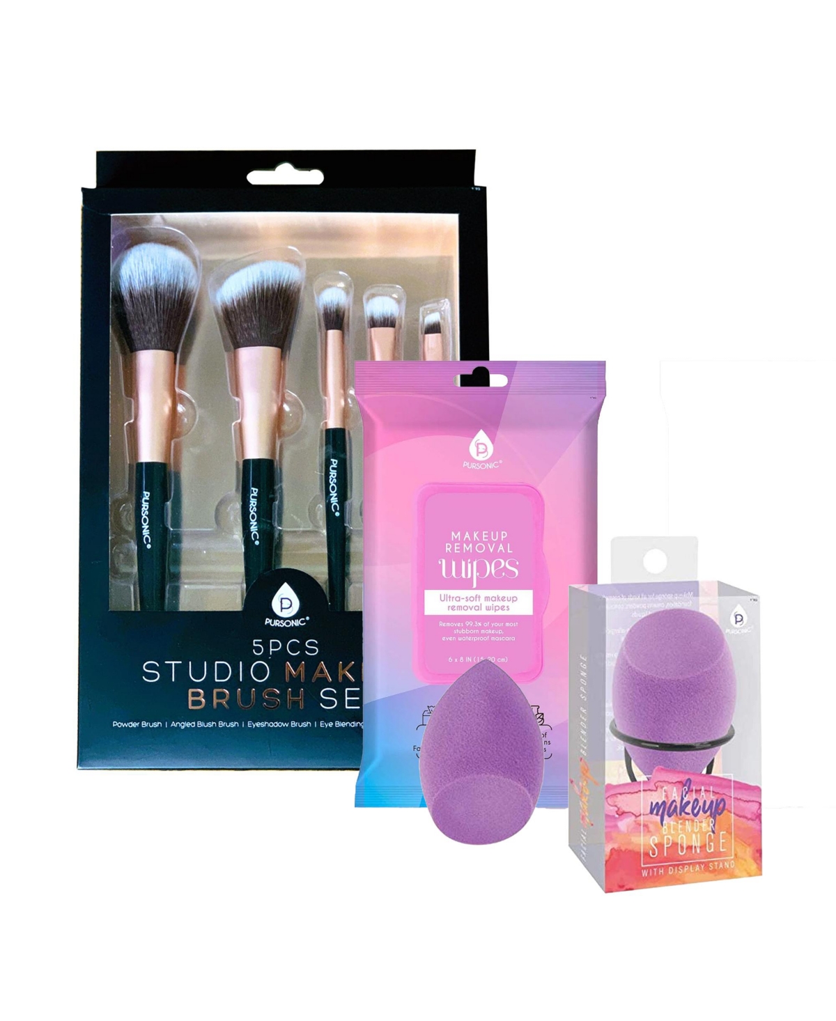Makeup Essentials Bundle: Brushes, Wipes & Blender Sponge