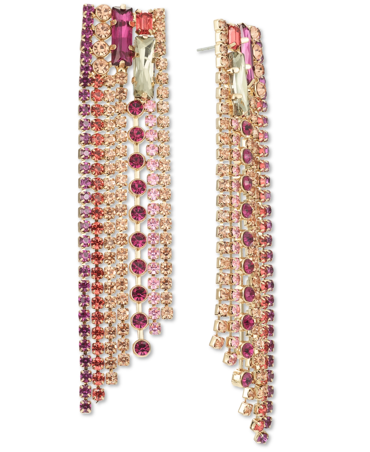 Gold-Tone Mixed Color Crystal Fringe Statement Earrings, Created for Macy's - Multi