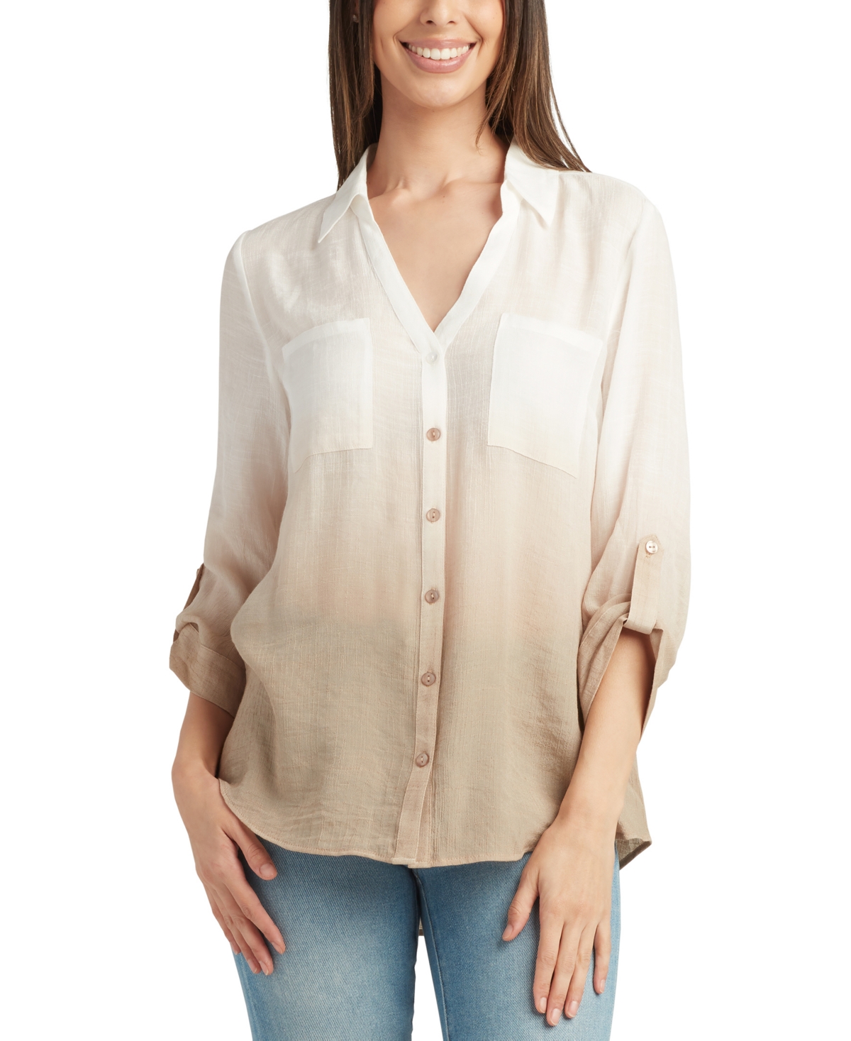 Juniors' Ombre Collared Button-Front Blouse - Color