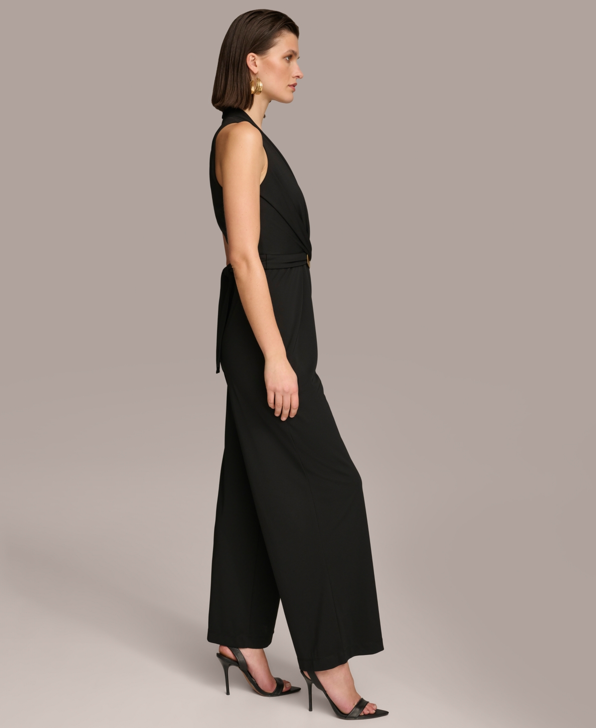 Shop Donna Karan Women's V-neck Hardware Sleeveless Jumpsuit In Black
