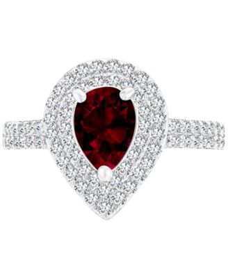 Amethyst (3/4 ct. t.w.) & Lab-Grown White Sapphire (3/4 ct. t.w.) Teardrop Halo Birthstone Ring in Sterling Silver (Also in Additional Birthstones)
