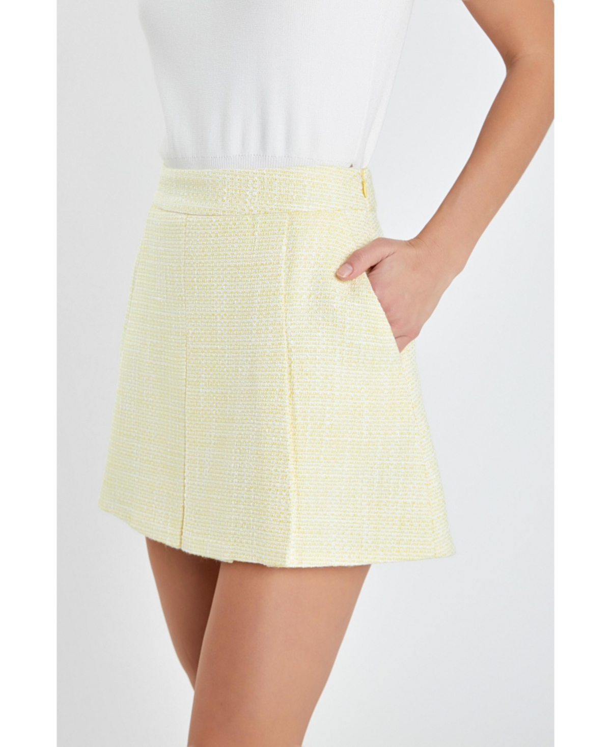 Women's Textured Pleats Mini Skirt - Yellow