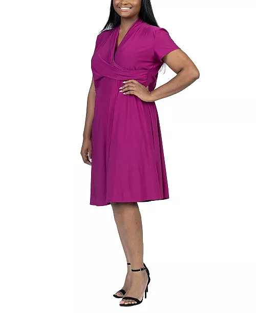 plus size short sleeve rouched wrap dress
