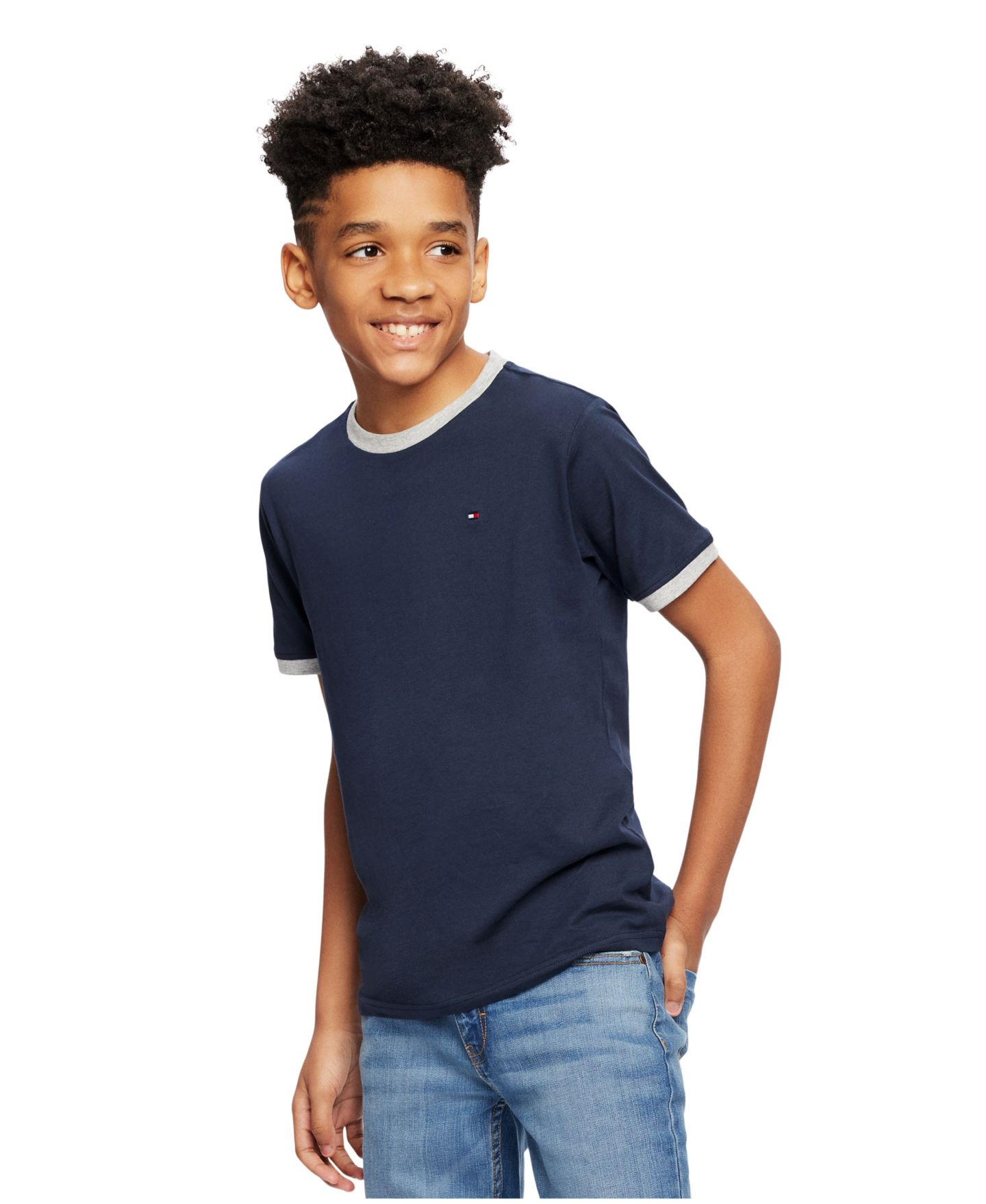 Футболка Tommy Hilfiger Contrast Trim Embroidered Logo Ken T-Shirt для мальчиков, цвет: Тёмно-синий — фото 3