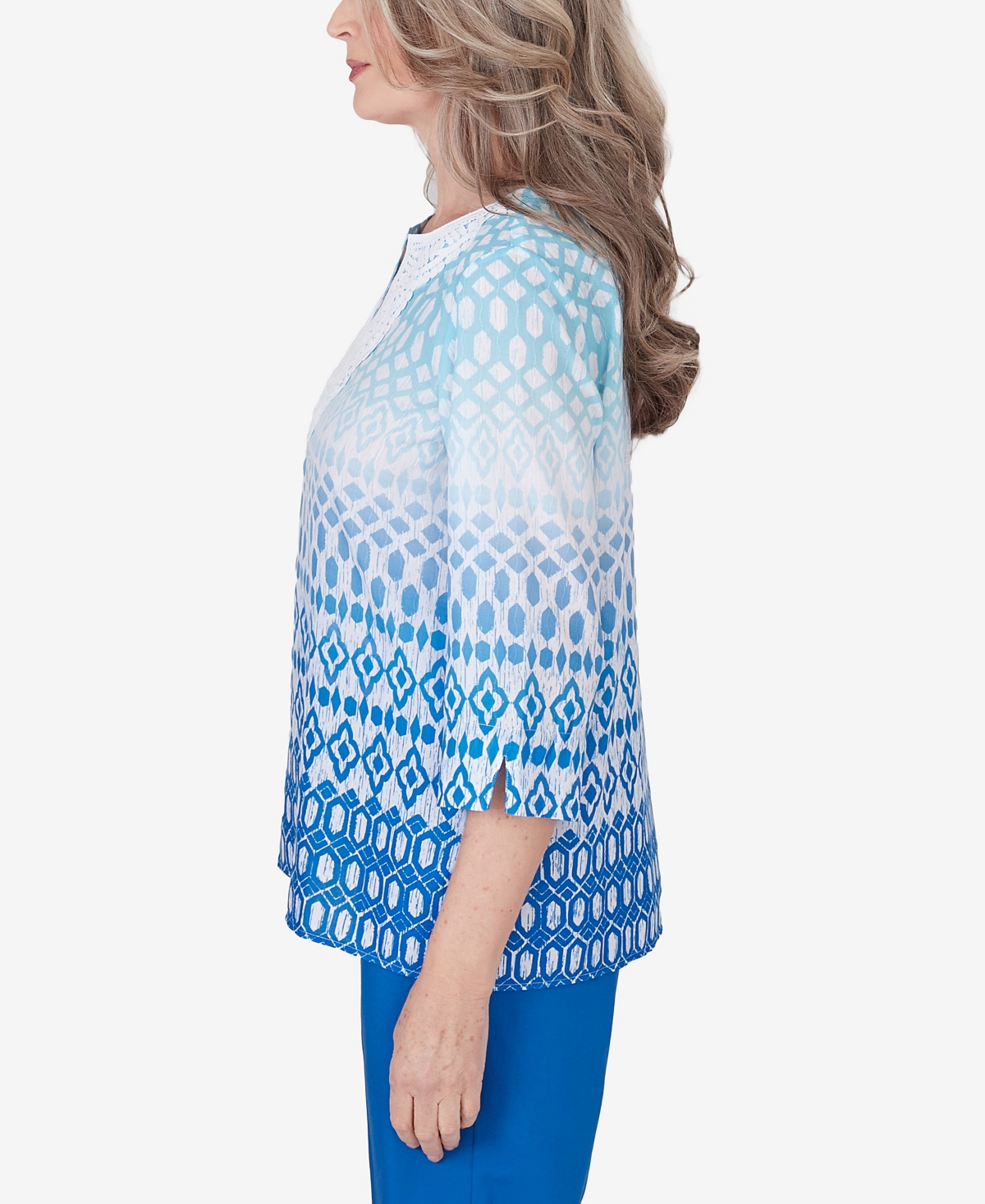 Alfred Dunner Women's Neptune Beach Ombre Diamond Print Tunic Top
