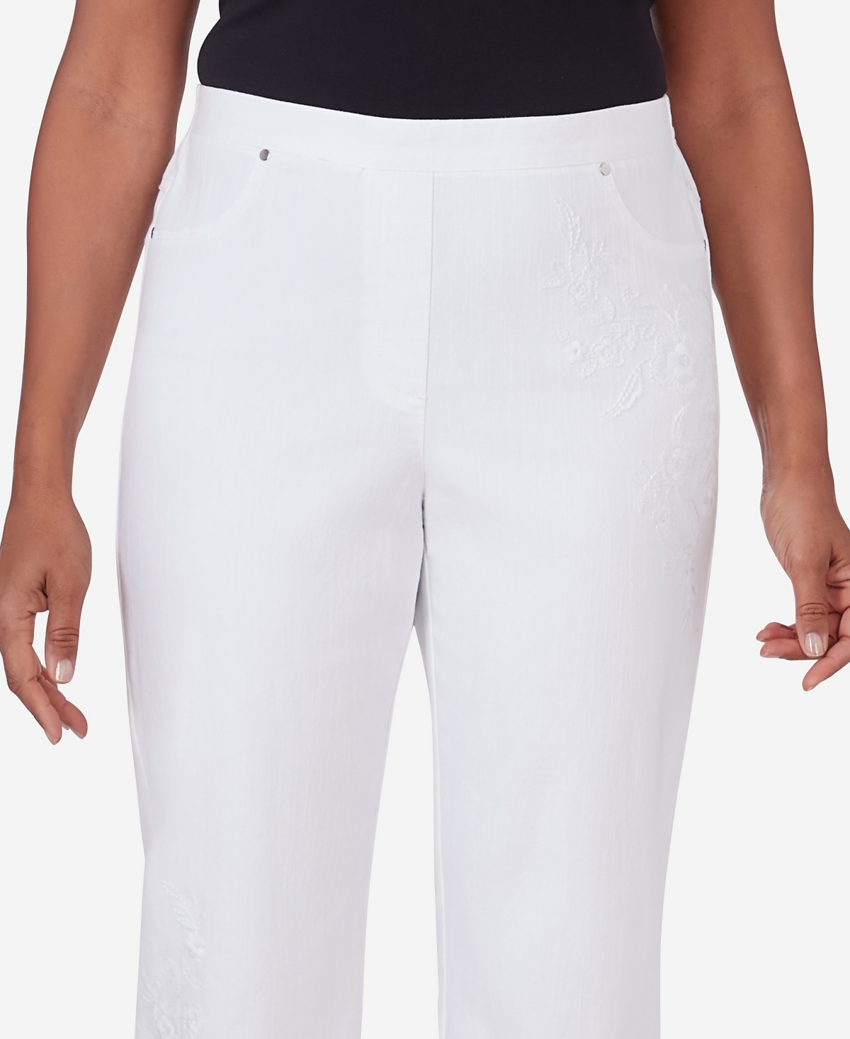 Alfred Dunner Women's Bayou Embroidered Capri Pants Fringe Bottom