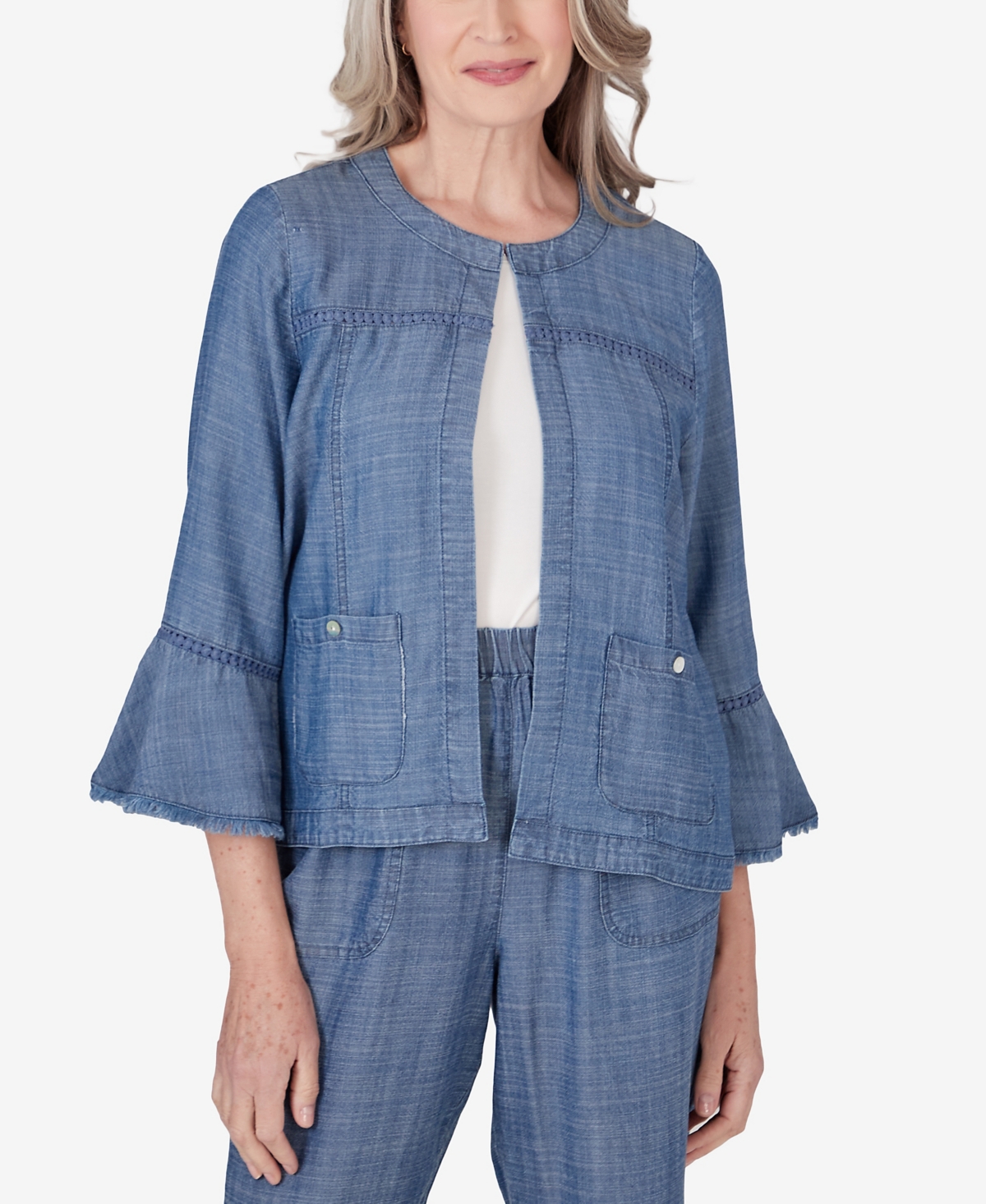 Alfred Dunner Petite Blue Bayou Bell Sleeve Chambray Jacket