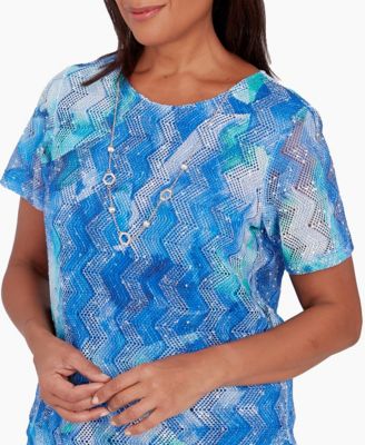 Alfred Dunner Women's Coral Space Dye Knit Top With Detachable Necklace