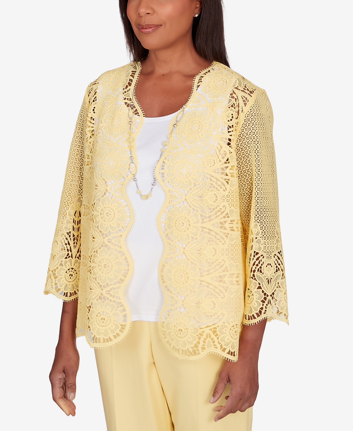 Shop Alfred Dunner Petite Charleston Lace Two For One Necklace Top In Yellow
