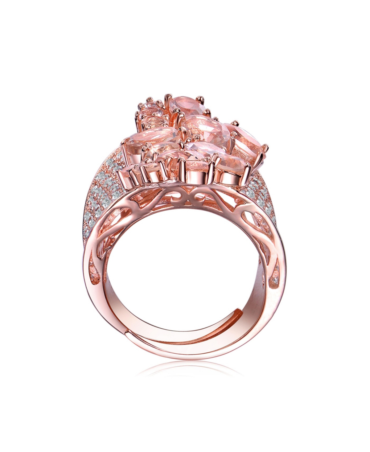Genevive Sterling Silver 18K Rose Gold Plated withWide Band Accent Ring - Pink