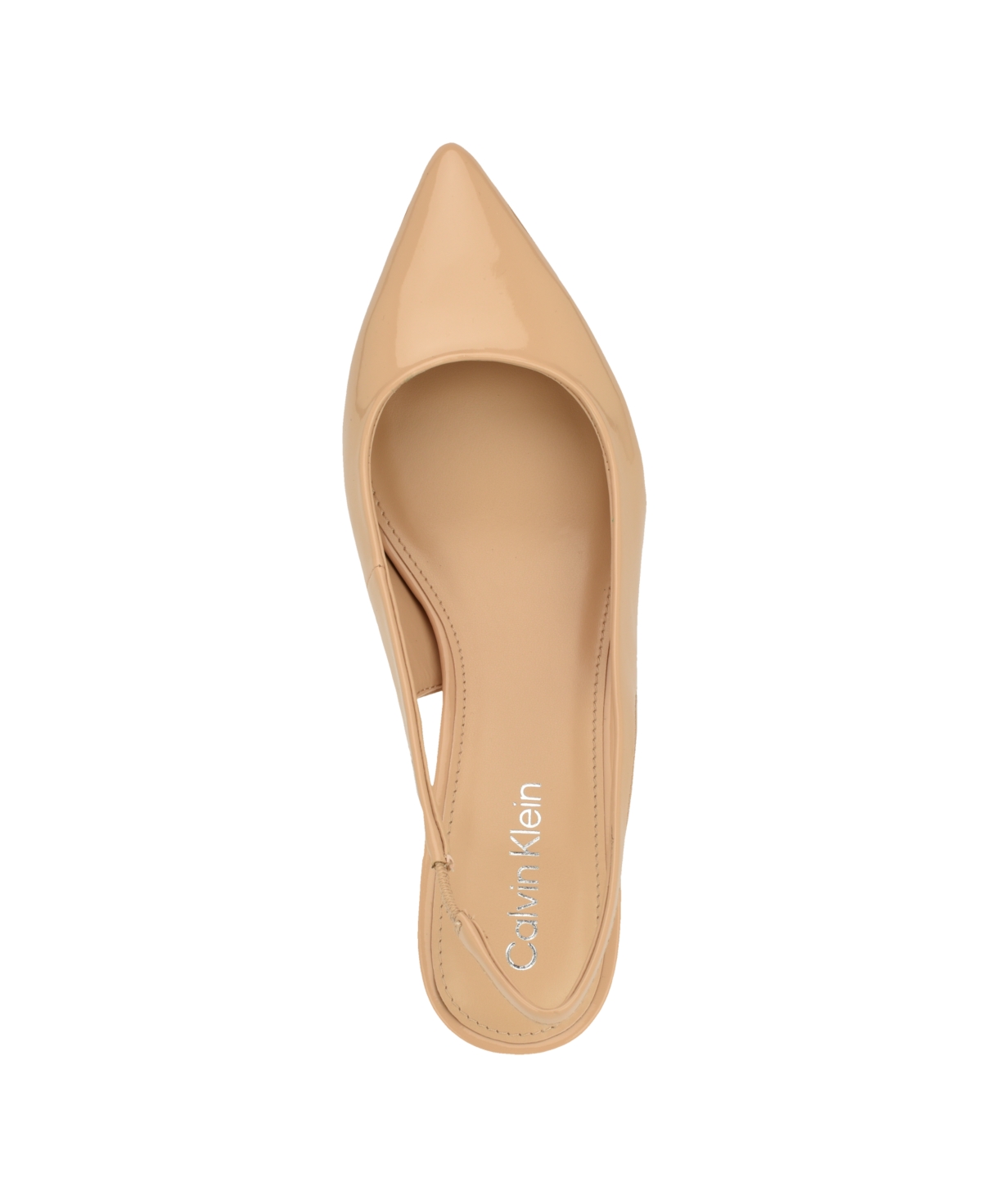Calvin Klein Dainty Kitten Heel Pointed Toe Slingback Pump In Natural Patent