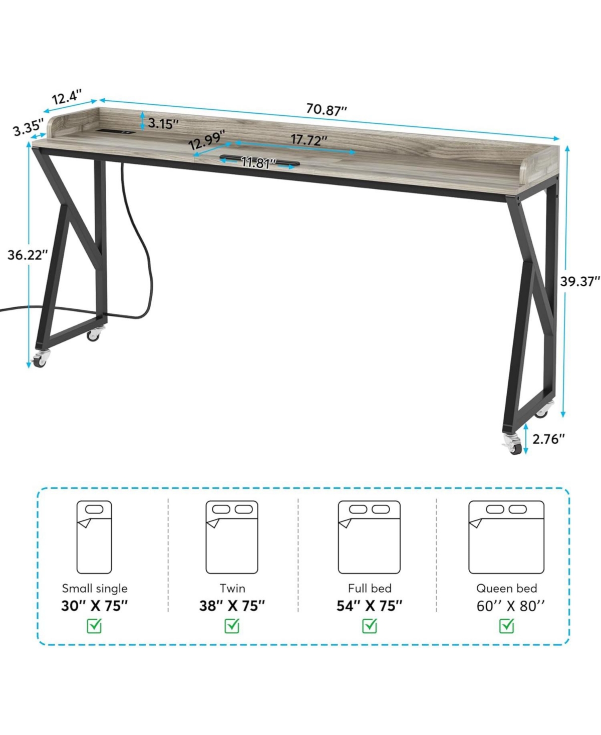 Tribesigns Overbed Table, 70.9