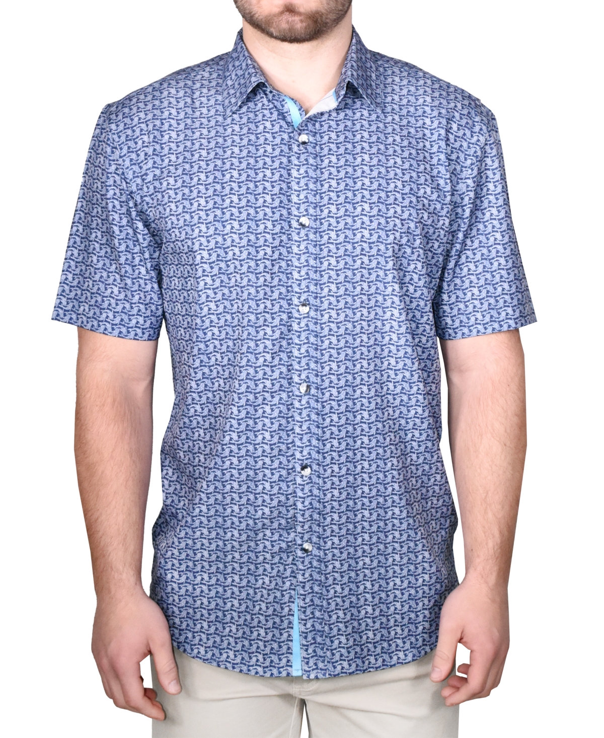 Men's Printed Short-Sleeve Woven Shirt - Blue