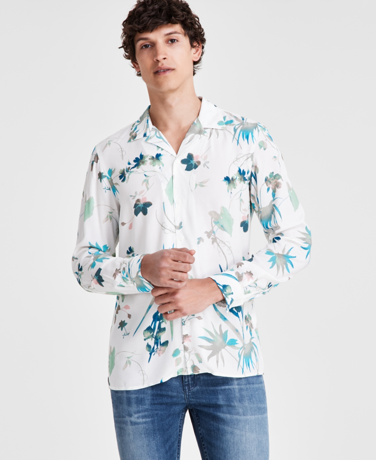 Shop Inc International Concepts Men's Antonio Floral Camp Shirt, Created For Macy's In Neo Natural
