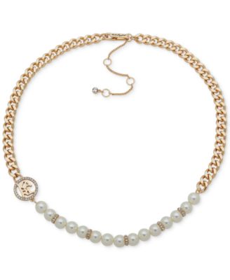 Gold-Tone Imitation Pearl Omega Double Row Necklace, 16" + 3" extender