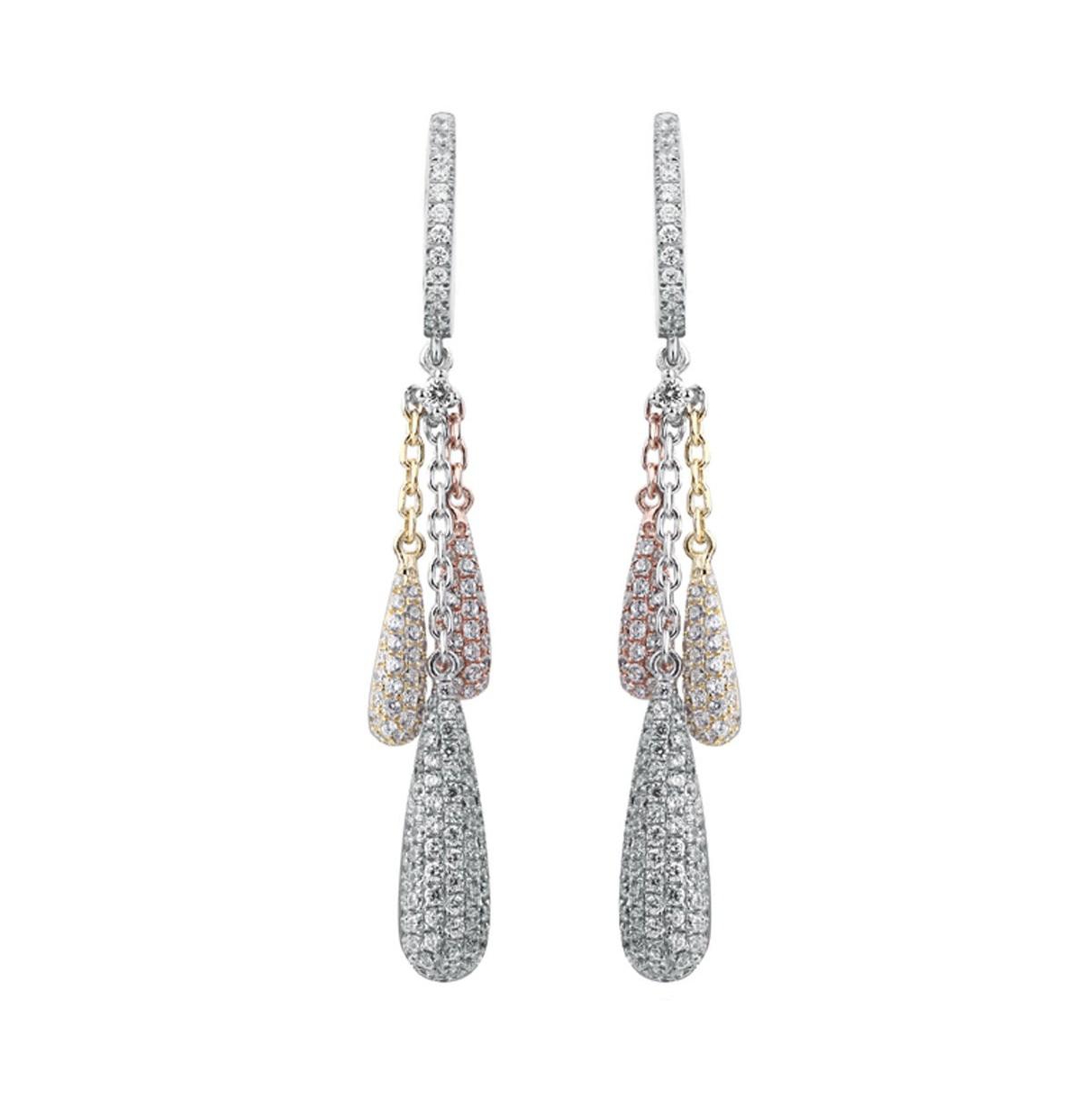 Suzy Levian Sterling Silver Cubic Zirconia Tri-Tone Multi Drop Earrings - Tri-tone