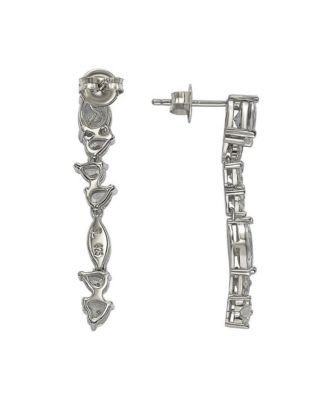 Suzy Levian Sterling Silver Cubic Zirconia Multi-Cut Cluster Long Drop Dangle Earrings