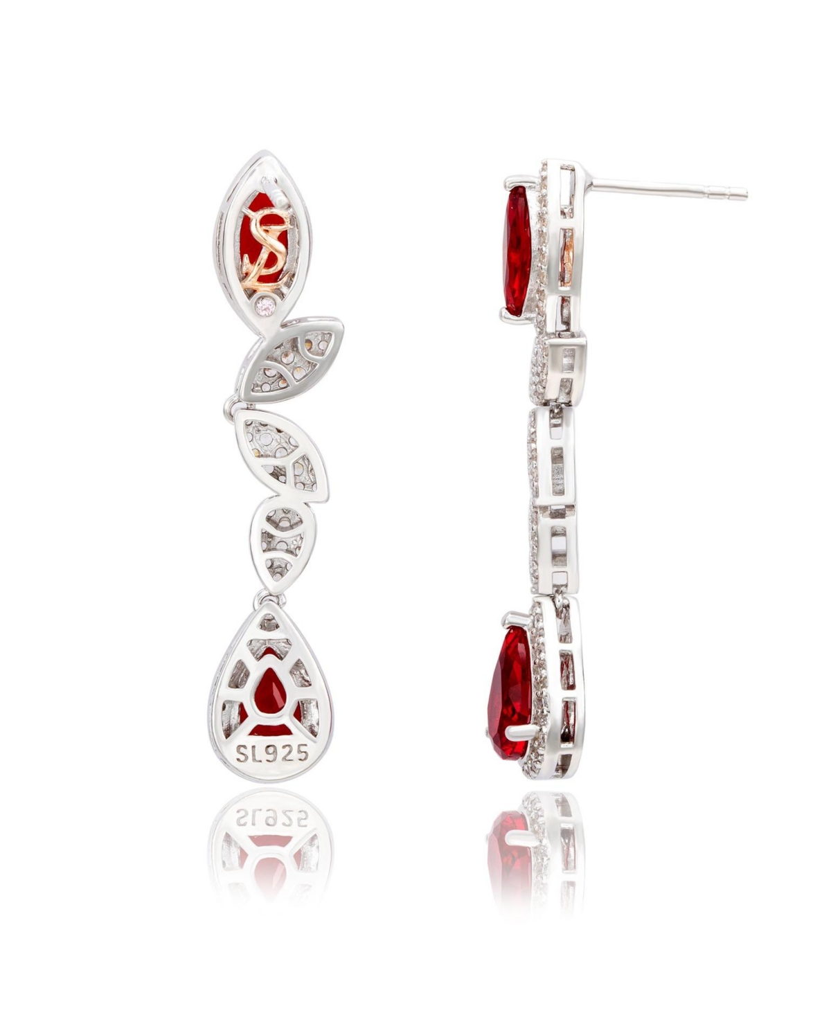 Suzy Levian New York Suzy Levian Sterling Silver Cubic Zirconia Pear and Marquise Leafy Drop Dangle Earrings
