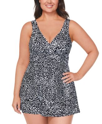 Island Escape - Plus Size Printed Twist-Front Swimdress