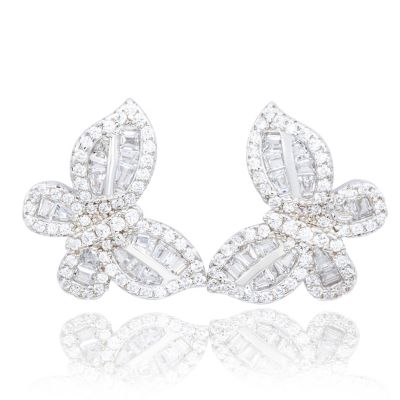 Suzy Levian Sterling Silver Cubic Zirconia Artistic Butterfly Hang Stud Earrings