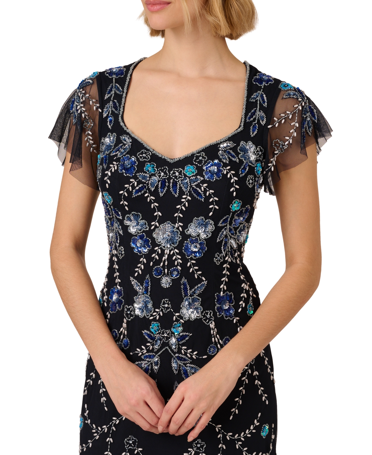 Adrianna Papell Women's Embellished Godet-Pleated Dress - Midnight Multi |  Smart Closet