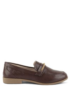 Womens Vouse Low Block Loafers Adorned With Golden Chain