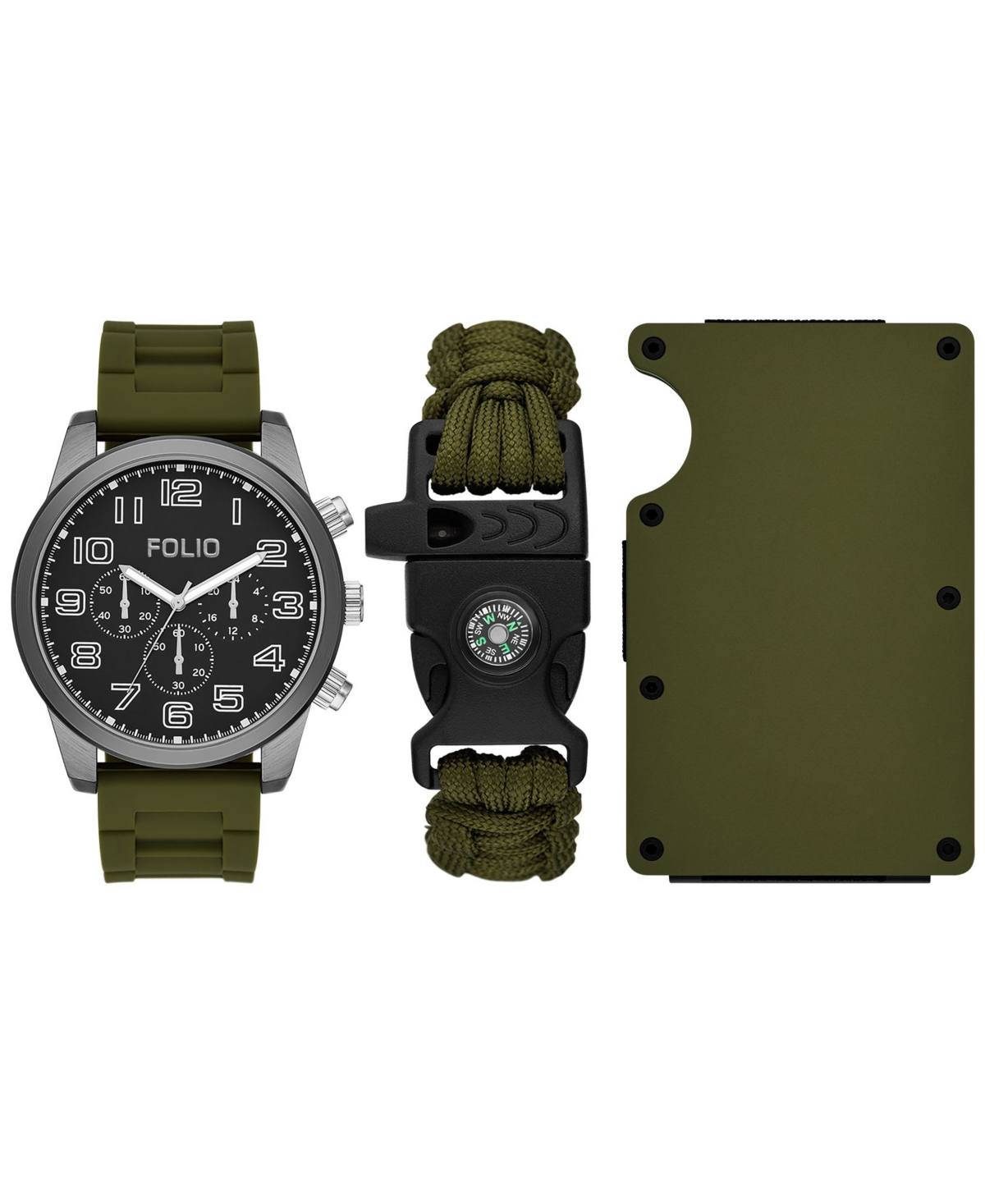 Men's Three Hand Green Silicone Watch 45mm Gift Set - Green
