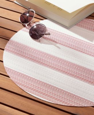 Basics Cabana Stripe Indoor/Outdoor Placemats 4-Pack Set, Reversible, 15" Round
